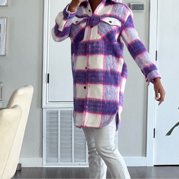 Blank NYC Revolve Purple Pink Plaid Oversized Prime Time Shirt Jacket Shacket - Picture 10 of 14